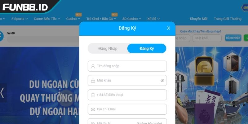 Đăng Ký FUN88 2 Tìm và nhấp nút đăng ký FUN88