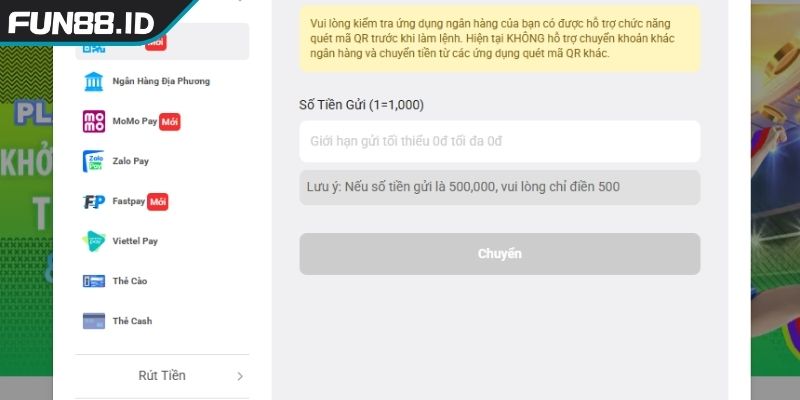 Nạp Và Rút Tiền FUN88 1 Hướng dẫn cách nạp và rút tiền FUN88 đơn giản