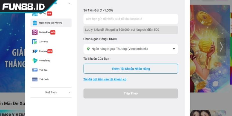 Nạp Và Rút Tiền FUN88 2 Cách nạp và rút tiền FUN88 thao tác nạp